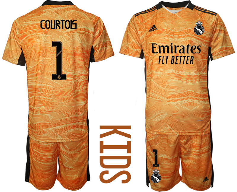Youth 2021-2022 Club Real Madrid orange yellow goalkeeper #1 Soccer Jersey